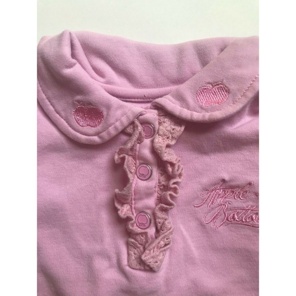 Girls Size 9M 6-9 Months Two Piece Pink Apple Bottom Top & Butterfly Pants - Picture 4 of 8